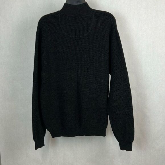 Orvis Black Button Mockneck Sweater 100% Wool Mens Sz Large Leather Trim Knit - Picture 4 of 10